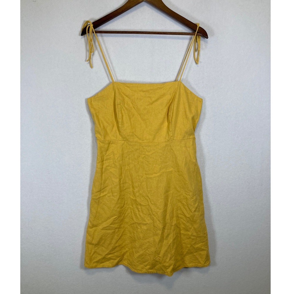 Sunny Cottagecore Old Navy‎ Large Yellow Linen Blend Tie Shoulder Mini Dress